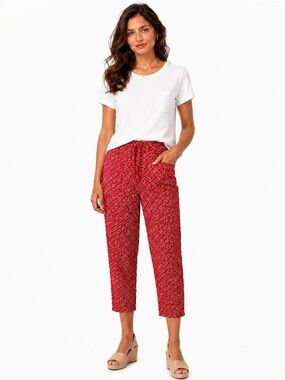 Seed Heritage Red Floral Viscose Capri Crops Pants Size 8 Pull On Resort Boho